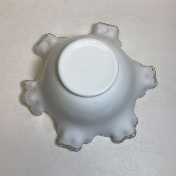 Fenton Silver Crest Milk Glass Bowl Clear Edging Scalloped White Candy Dish - Picture 6 of 10